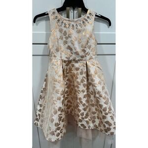 Catherine Malandrino Girl's Ivory Gold Floral Dress Rhinestone Jewel Party 12